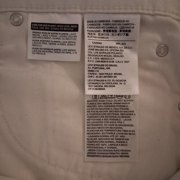 NWOT 513 Levi Strauss Men White Long Slim Straight Denim Size-W38-L30 - Picture 10 of 11